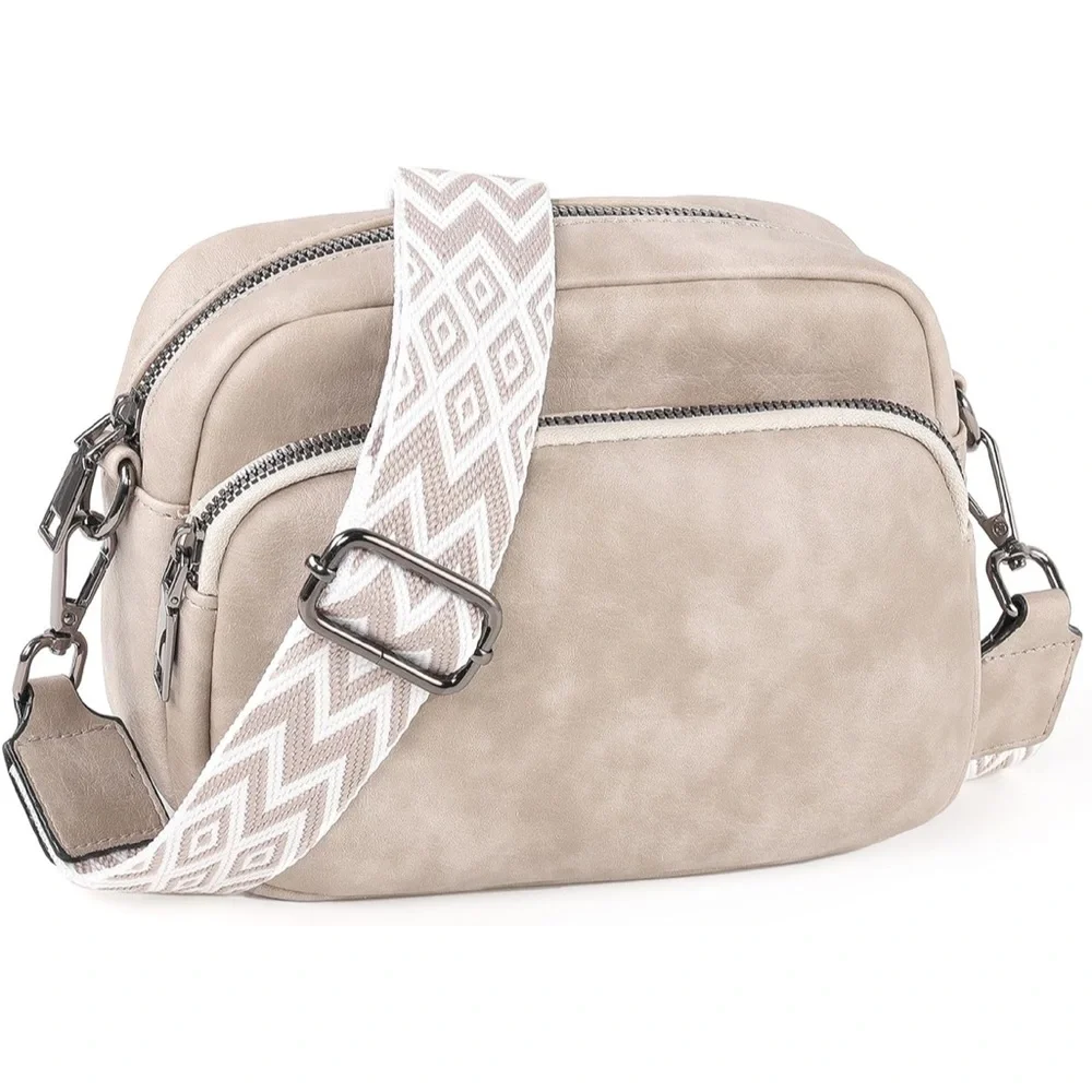 Gray Crossbody Bag with boho guitar strap